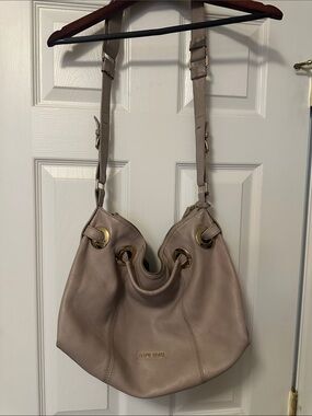 Miu Miu Taupe Pebbled Leather Hobo Shoulder Bag with Gold Hardware EUC
